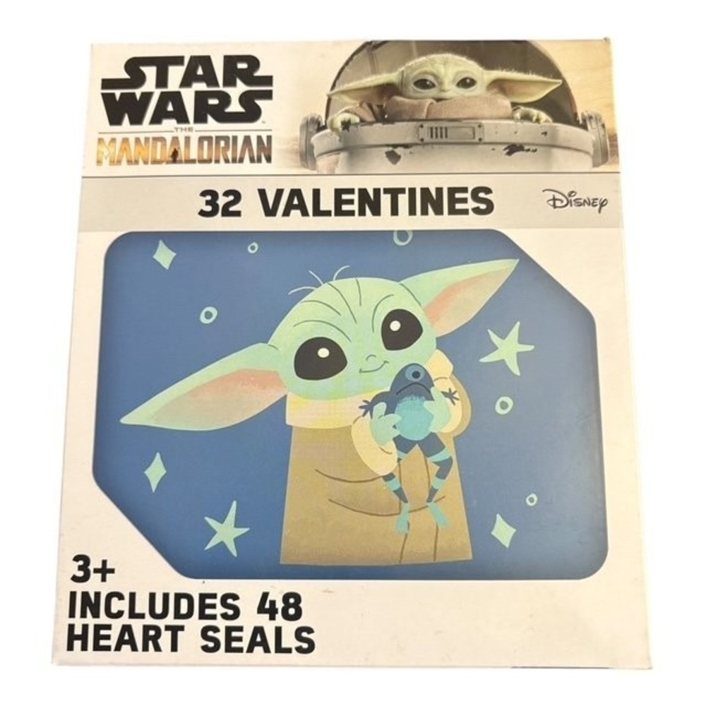 Star Wars The Mandalorian Baby Yoda 32 Valentines Cards with 48 Heart Seals